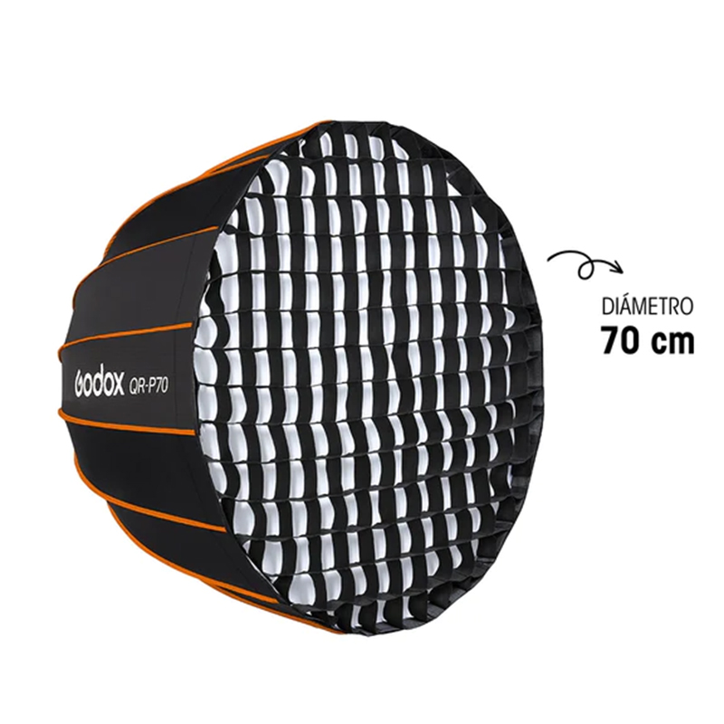 Caja Suavizadora Parabólica Godox 70cm. Armado Rápido (Bowens) QRP70G con Grid