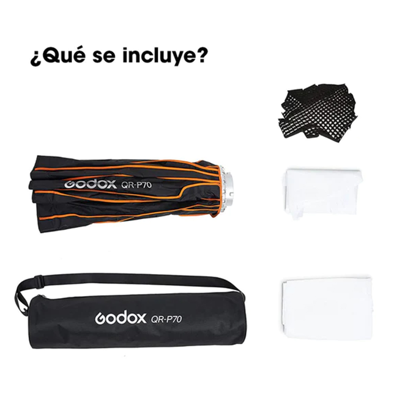 Caja Suavizadora Parabólica Godox 70cm. Armado Rápido (Bowens) QRP70G con Grid