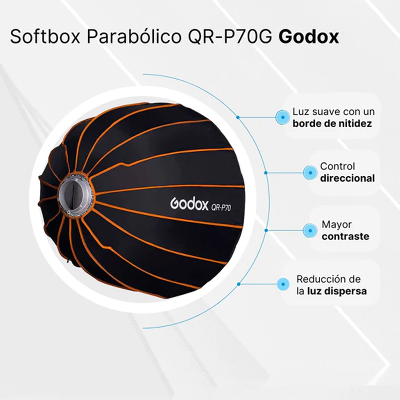 Caja Suavizadora Parabólica Godox 70cm. Armado Rápido (Bowens) QRP70G con Grid