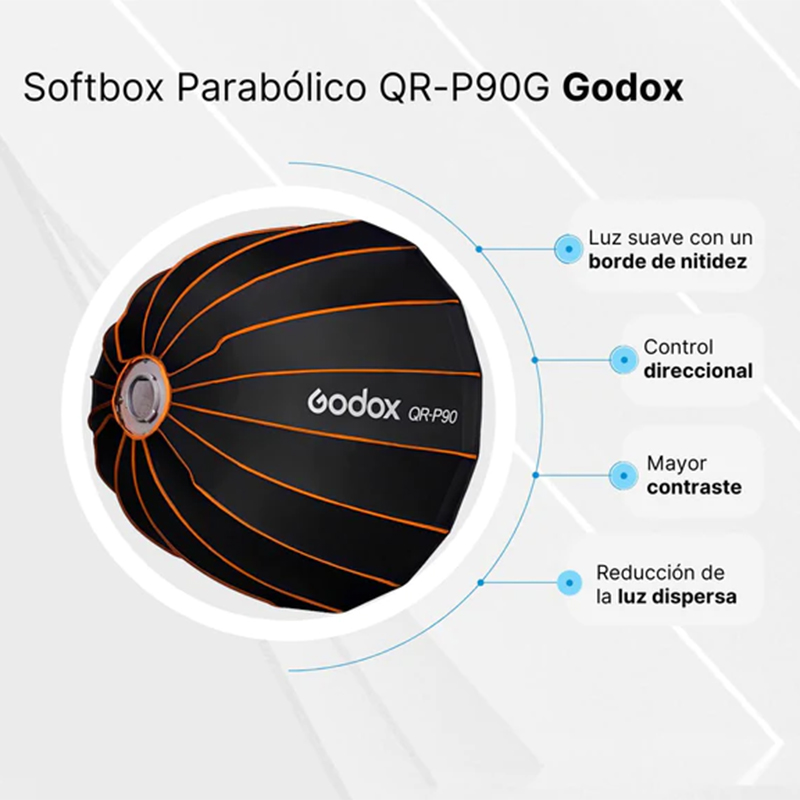 Caja Suavizadora Parabólica Godox 90cm. Armado Rápido (Bowens) QRP90G con Grid