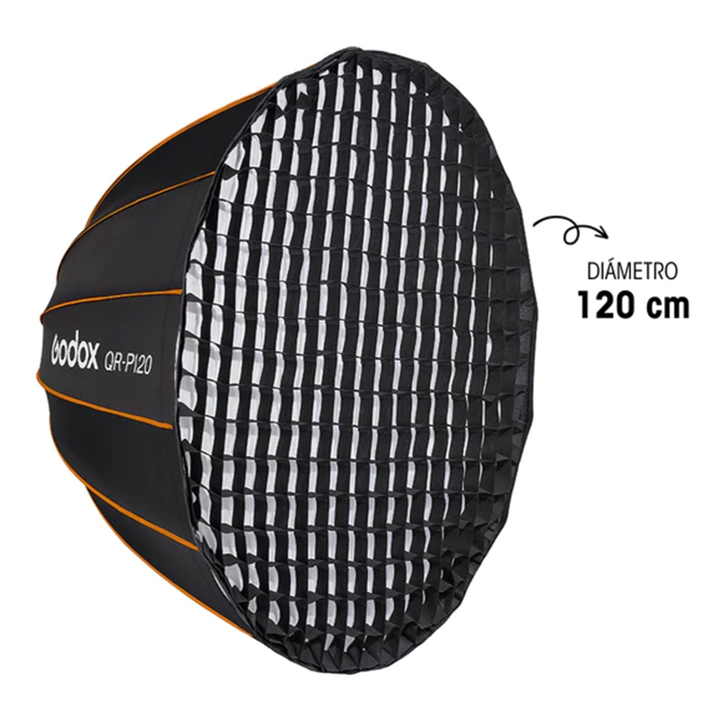 Caja Suavizadora Parabólica Godox 120cm. Armado Rápido (Bowens) QRP120G con Grid