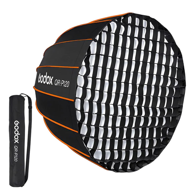 Caja Suavizadora Parabólica Godox 120cm. Armado Rápido (Bowens) QRP120G con Grid