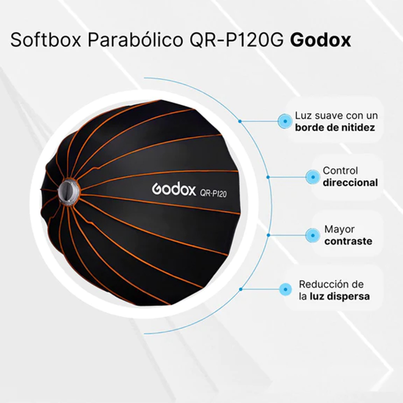 Caja Suavizadora Parabólica Godox 120cm. Armado Rápido (Bowens) QRP120G con Grid