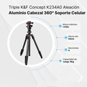 Tripié Compacto K&F Concept K234A0 + Cabeza de Bola KF-28 c/Soporte para Celular (KF09.101V1)