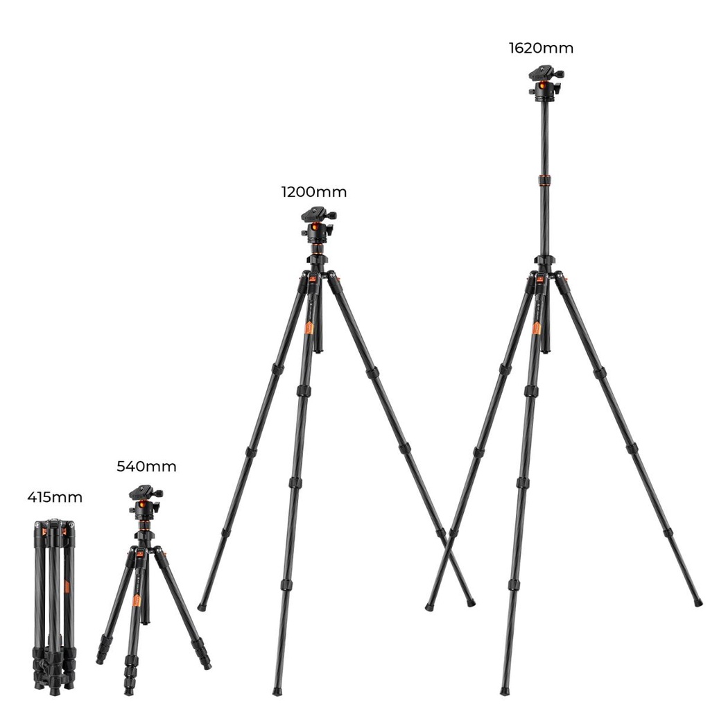 Tripié Fibra de Carbón K&F Concept K254C2 + Cabezal de Bola BH-36L (KF09.123)