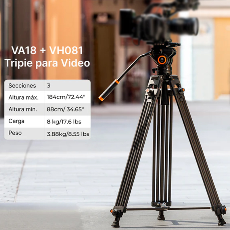 Tripié K&F Concept VA18 + Cabezal de Video VH081 (KF09.121)