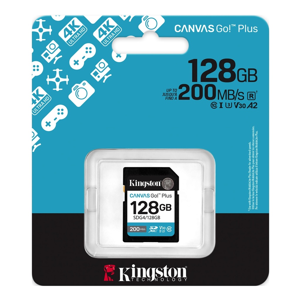 Memoria Kingston Canvas Go! Plus SDXC 128GB UHS-I U3 Clase 10 V30