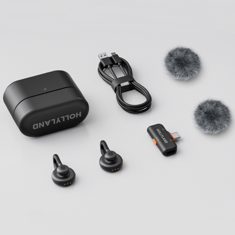 Micrófono Lavalier Inalámbrico Hollyland Lark M2S Mini Combo con USB-C, Receptor de Cámara y Estuche de Carga 