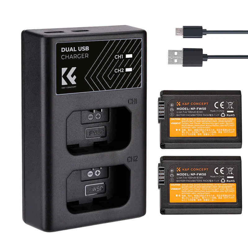 Kit de Cargador Dual y 2 Baterias Tipo NP-FW50 K&F Concept (KF28.0015)