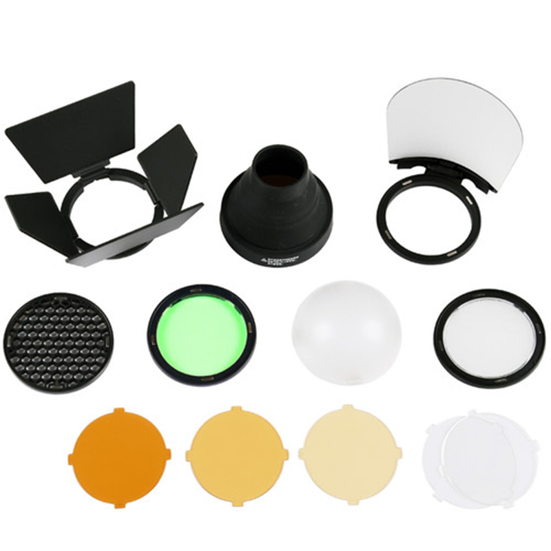 Kit Godox AK-R1 con Grid, Snoot, Barndoor y 4 Filtros de Color para Flash con Cabezal Redondo Magnético