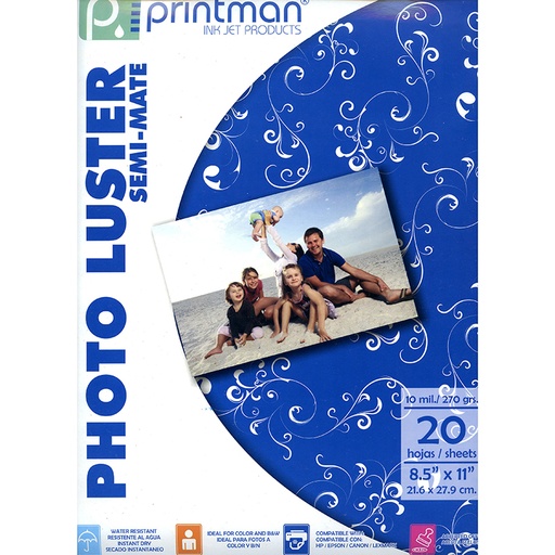 Papel Printman Photo Luster 8.5"x11" con 20 hojas (118112)