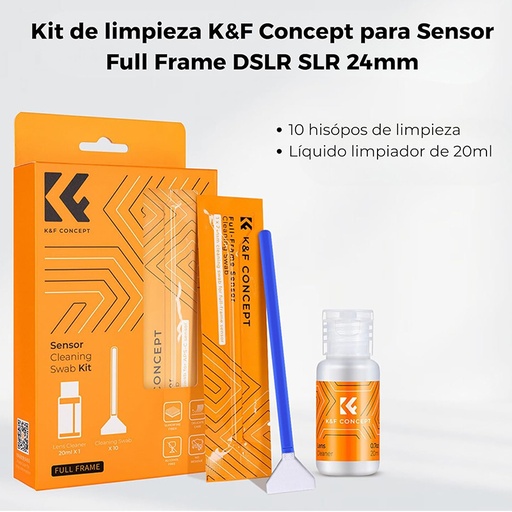 Kit de Limpieza para Sensor Full Frame c/10 Hisopos 24mm K&F Concept (1617)