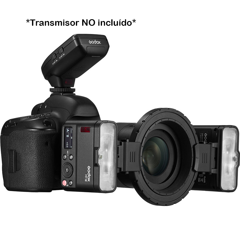 Kit de 2 Flash Macro Godox MF12 con Accesorios y Arillos de 49 a 77mm.