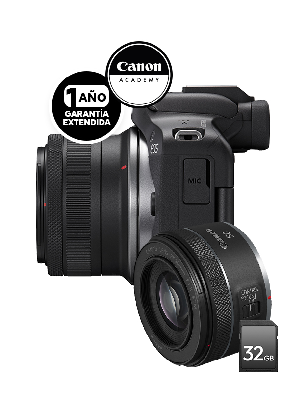 Kit Cámara Canon EOS R50 + RF-S 18-45mm + RF 50mm f/1.8 STM + SD 32GB + Curso ABC de Vlogger + 1 Año de Garantía Extendida