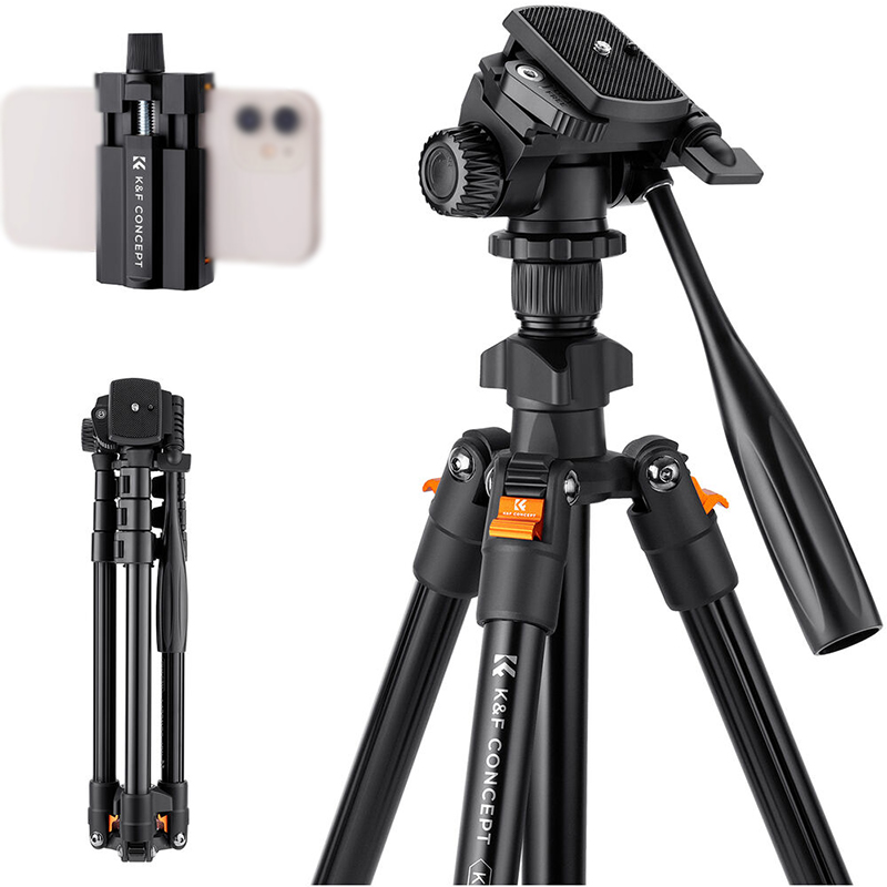 Tripié Compacto K&F Concept K234A0 + Cabeza para Foto/Video c/Soporte para Celular (KF09.115)