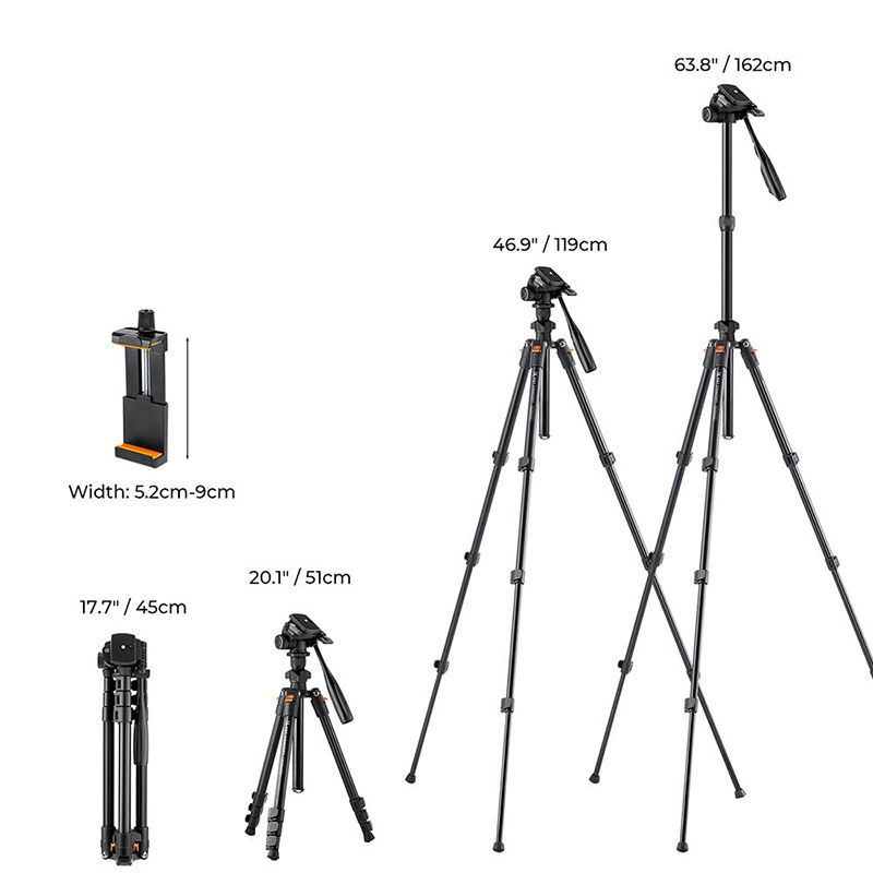 Tripié Compacto K&F Concept K234A0 + Cabeza para Foto/Video c/Soporte para Celular (KF09.115)
