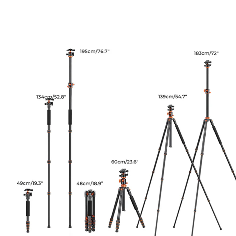 Tripié/Monopié K&F Concept T254A4+BH-28L Aleación Aluminio c/Cabeza de Bola y Columna c/Movimientos Transversales (KF09.090V1)