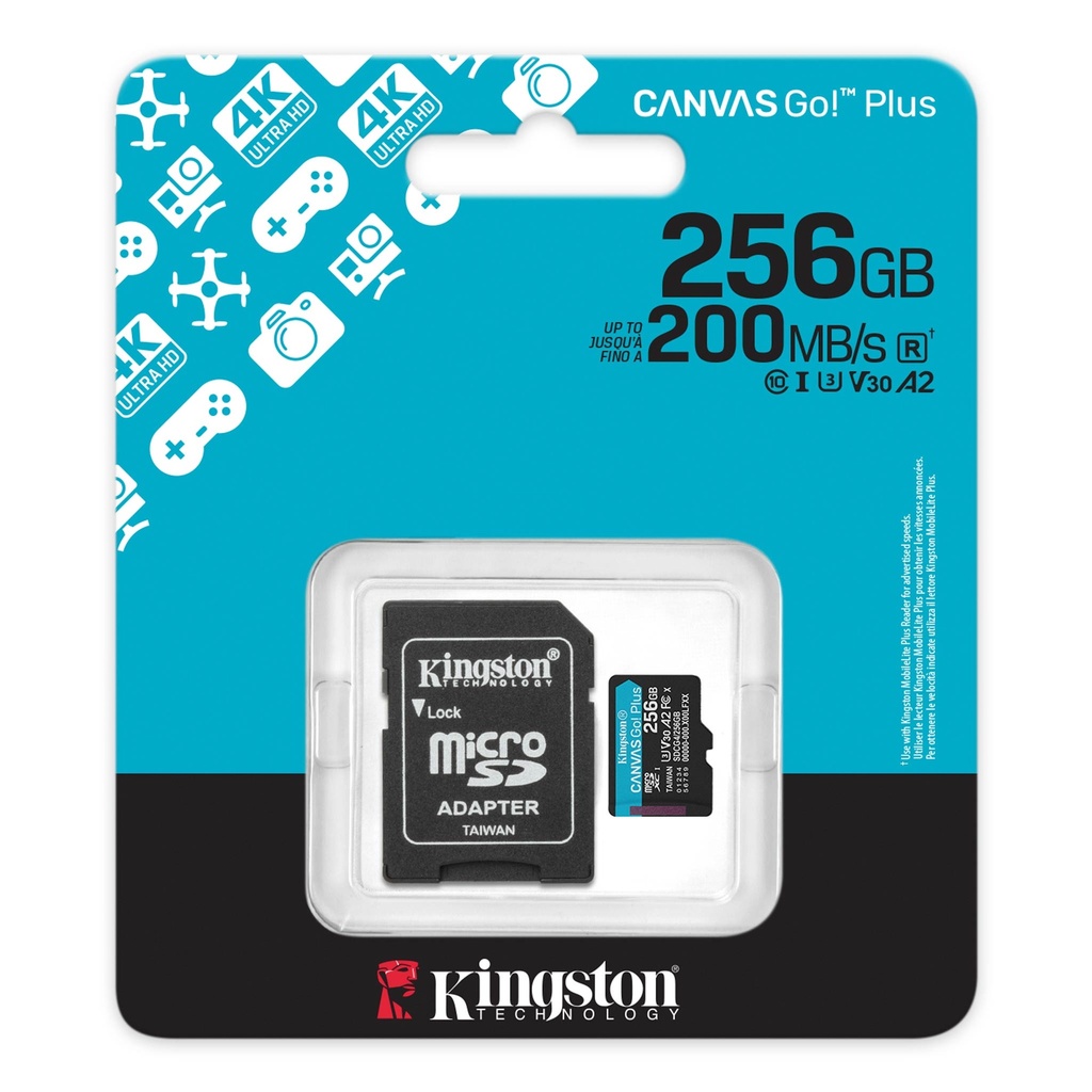 Memoria Kingston Canvas Go! Plus Micro SDXC 256GB UHS-I U3 Clase 10 V30 A2