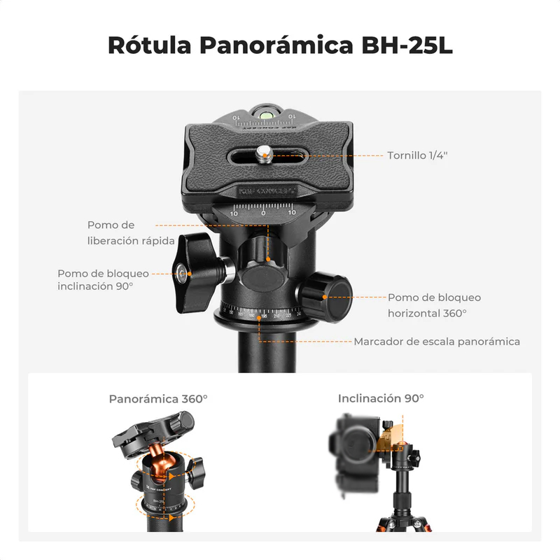 Mini Tripié K&F Concept c/Cabeza de Bola para Foto c/Soporte para Celular (KF09.150)