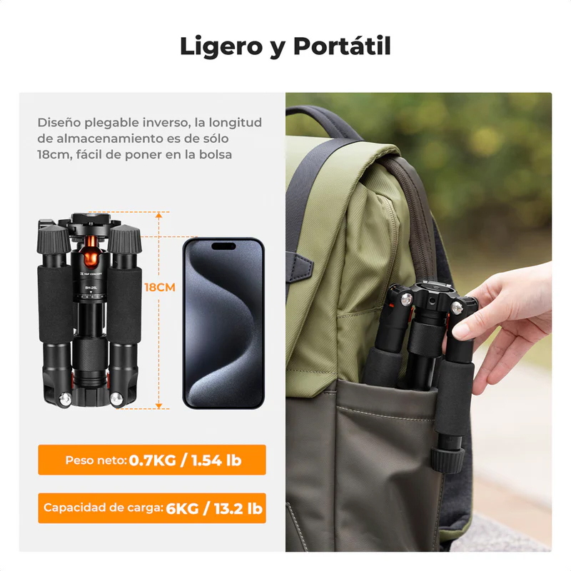 Mini Tripié K&F Concept c/Cabeza de Bola para Foto c/Soporte para Celular (KF09.150)