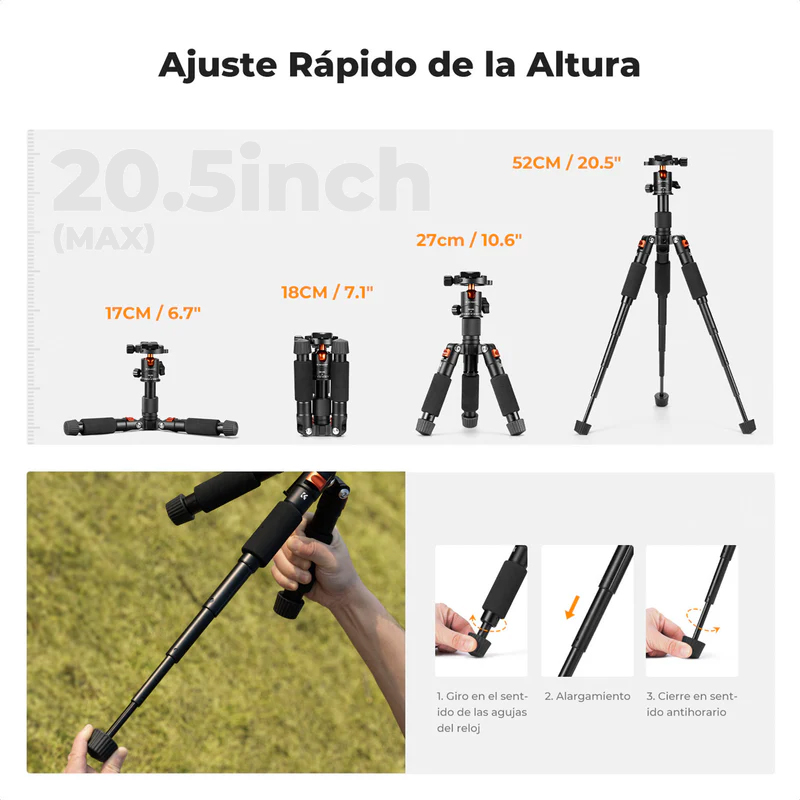 Mini Tripié K&F Concept c/Cabeza de Bola para Foto c/Soporte para Celular (KF09.150)