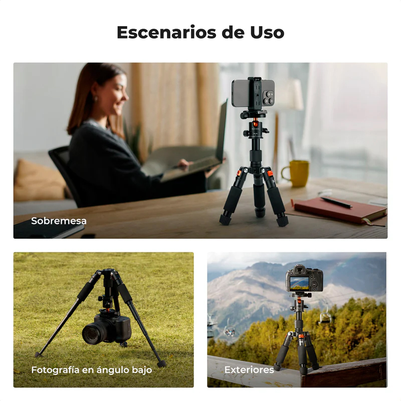 Mini Tripié K&F Concept c/Cabeza de Bola para Foto c/Soporte para Celular (KF09.150)