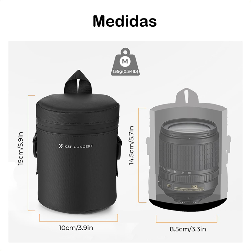 Funda Protectora Impermeable para Lentes K&F Concept 8x14cm. (M) (KF13.201)