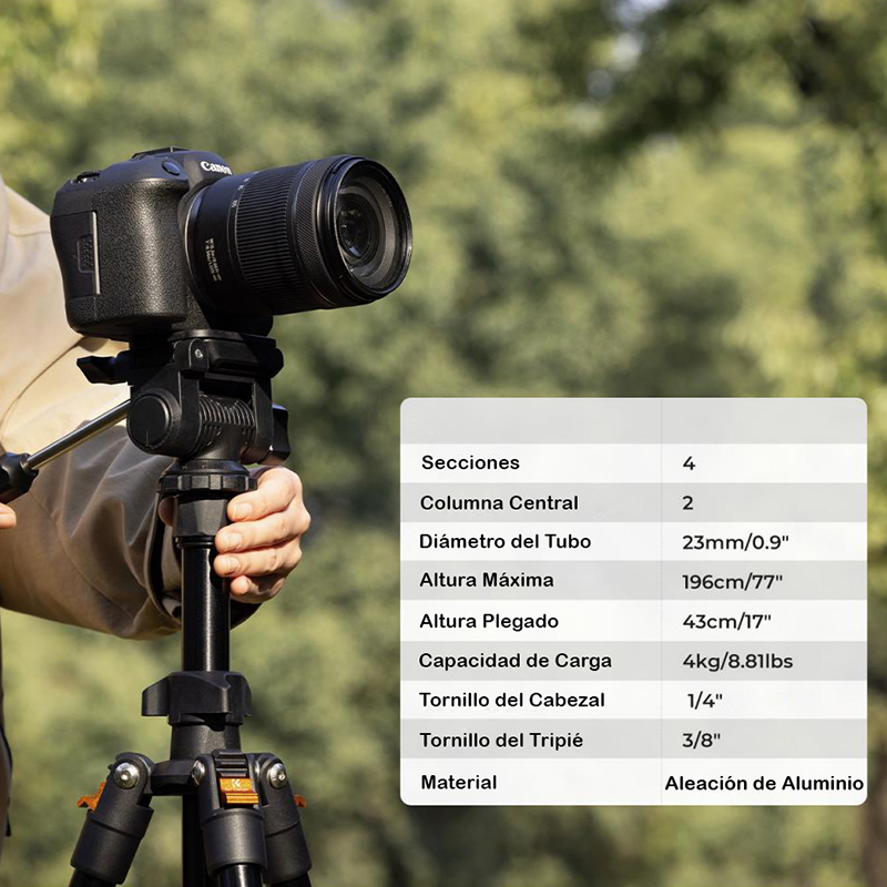 Tripié Compacto K&F Concept O234A0 + Cabeza para Foto/Video c/Soporte para Celular (KF09.115V1) 