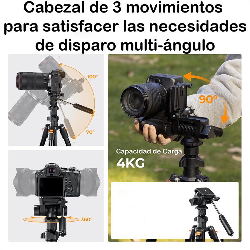 Tripié Compacto K&F Concept O234A0 + Cabeza para Foto/Video c/Soporte para Celular (KF09.115V1) 