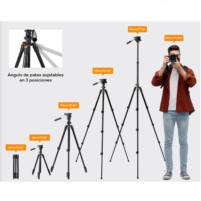 Tripié Compacto K&F Concept O234A0 + Cabeza para Foto/Video c/Soporte para Celular (KF09.115V1) 