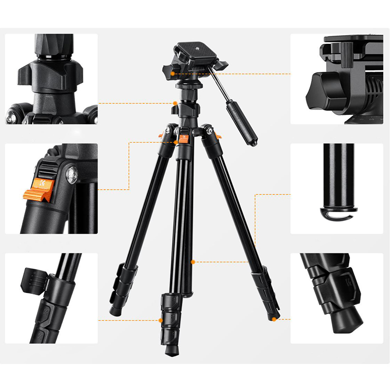 Tripié Compacto K&F Concept O234A0 + Cabeza para Foto/Video c/Soporte para Celular (KF09.115V1) 