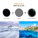 Filtro Densidad Neutra Variable y CPL K&F Concept 58mm. Serie Nano-X (KF01.1322V1)