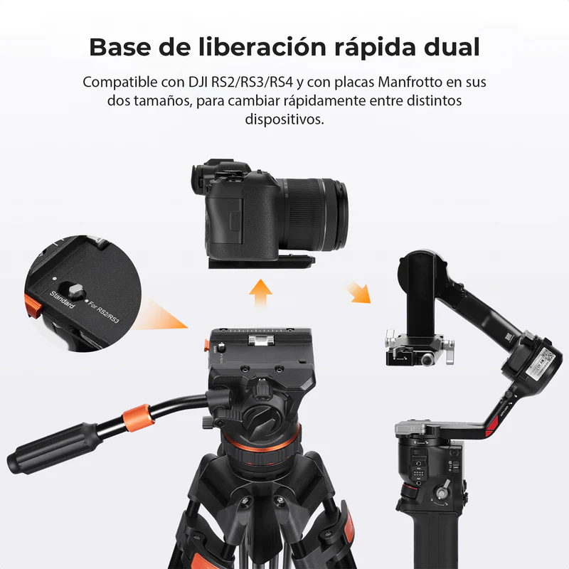 Tripié K&F Concept VA3 + Cabezal de Video BV20 (KF09.148V1)