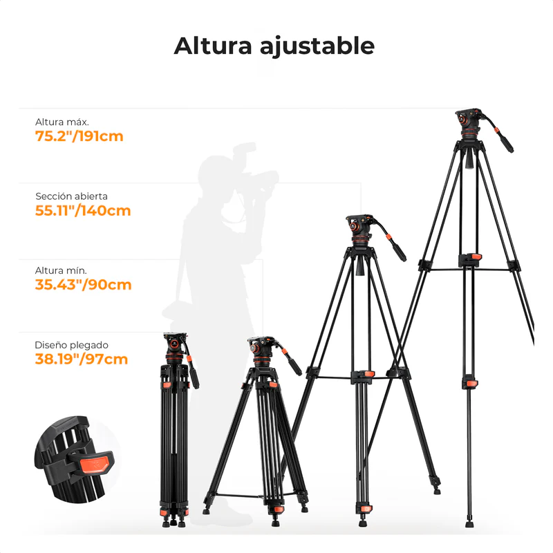 Tripié K&F Concept VA3 + Cabezal de Video BV20 (KF09.148V1)