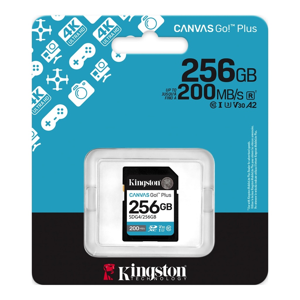 Memoria Kingston Canvas Go! Plus SDXC 256GB UHS-I U3 Clase 10 V30