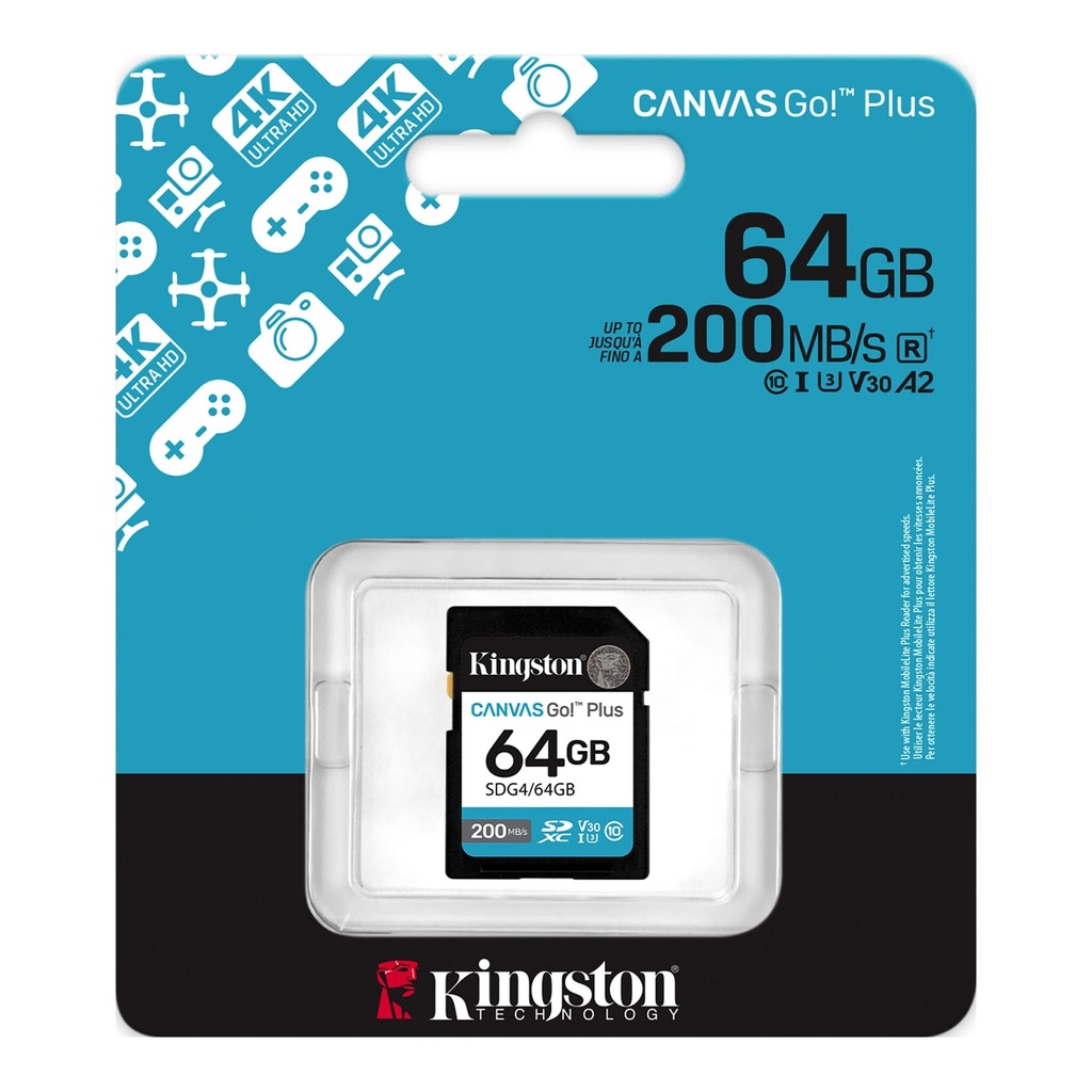 Memoria Kingston Canvas Go! Plus SDXC 64GB UHS-I U3 Clase 10 V30
