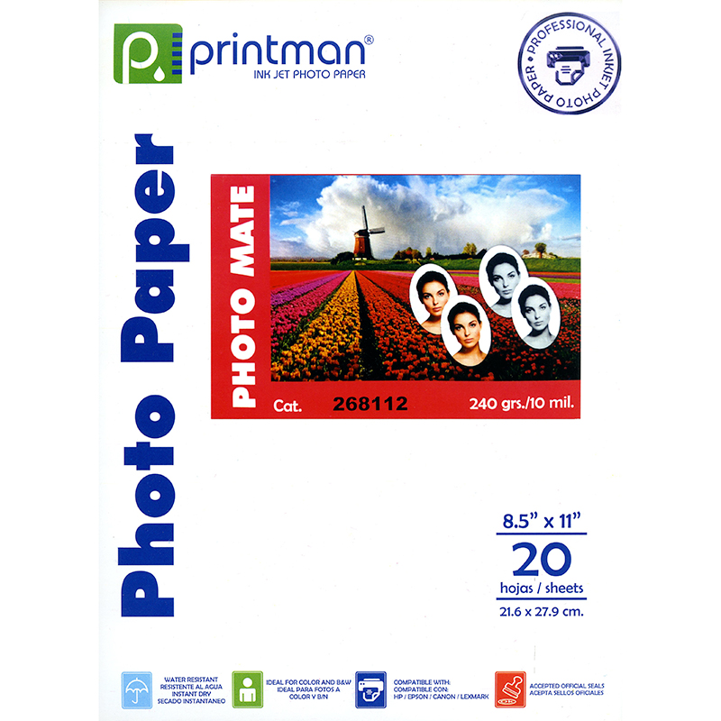 Papel Printman Photo Mate 8.5&quot;x11&quot; Doble Cara con 20 hojas (268112)