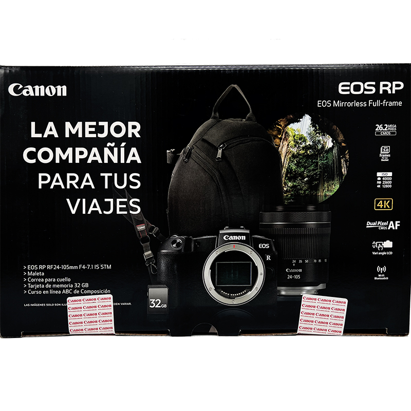 Kit Cámara Canon EOS RP c/RF 24-105mm f/4-7.1 IS STM + Maleta + Correa para Cuello + Memoria SD 32GB + Curso en Línea "ABC de Composición"