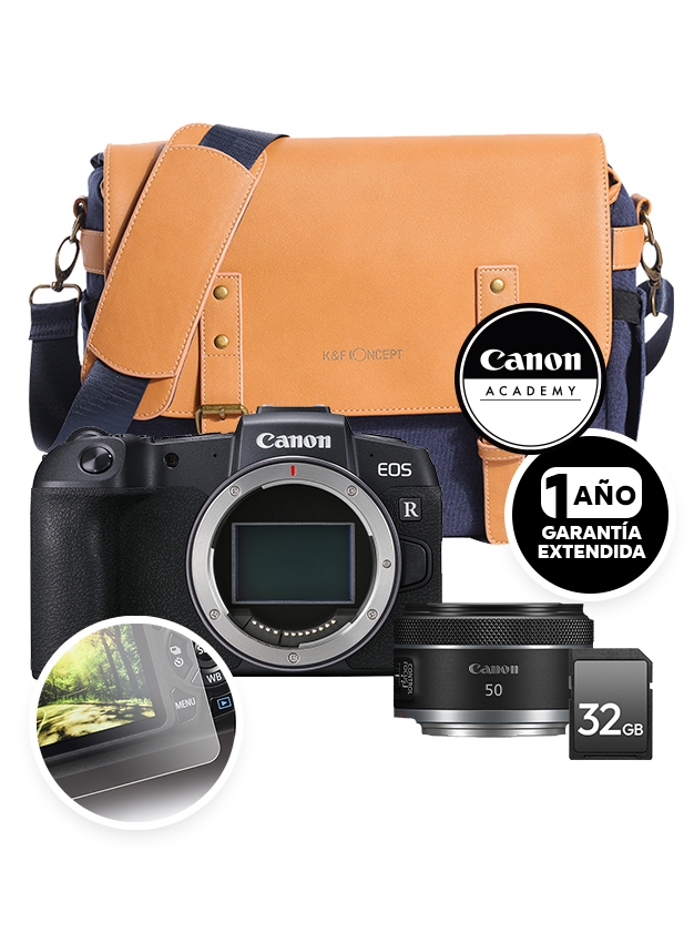 Kit Cámara Canon EOS RP c/RF 50mm f/1.8 STM + Maleta + Protector de Pantalla + Memoria SD 32GB + Curso en Línea "ABC de Composición" + 1 año de Garantía Extendida