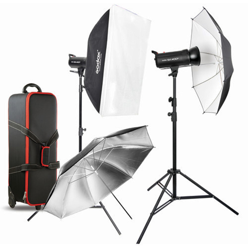 Kit de 2 Flash Godox SK400 II + 2 Tripié + 2 Sombrilla + 1 Softbox 60x90cms. + 1 reflector + 1 Transmisor XT-16 + Maleta (SK400-E)