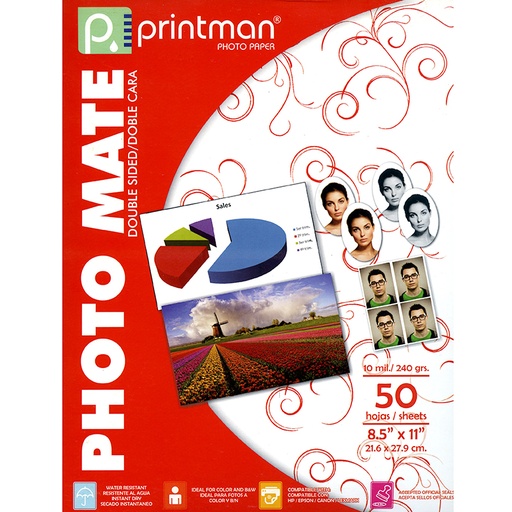 Papel Printman Photo Mate 8.5&quot;x11&quot; Doble Cara con 50 hojas (268115)