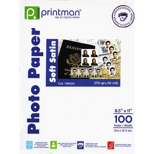Papel Printman Soft Satin 8.5&quot;x11&quot; con 100 hojas (7181100)