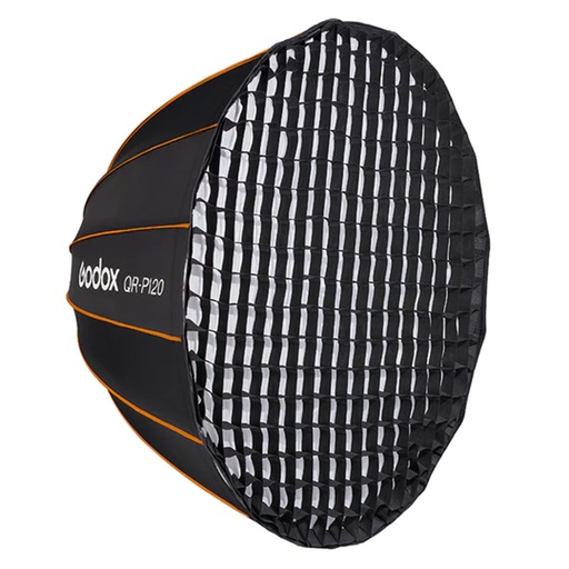 Caja Suavizadora Parabólica Godox 120cm. Armado Rápido (Bowens) QRP120G con Grid